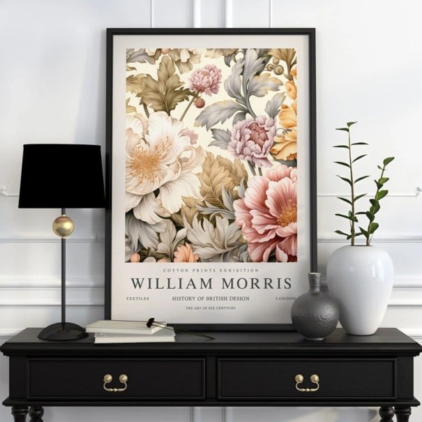 Vægplakat William Morris blomstermotiv 40x60 cm polyester lærred beige dekoration til soveværelset 1
