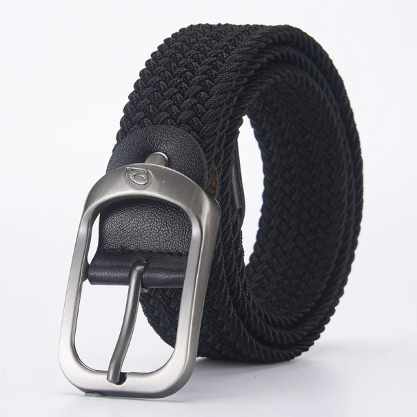 Vævet elastisk unisex bælte Bredde 3,3 cm Fleksibelt tekstilbælte med metalspænde Modetilbehør til jeans Shorts og bukser sort 100 cm