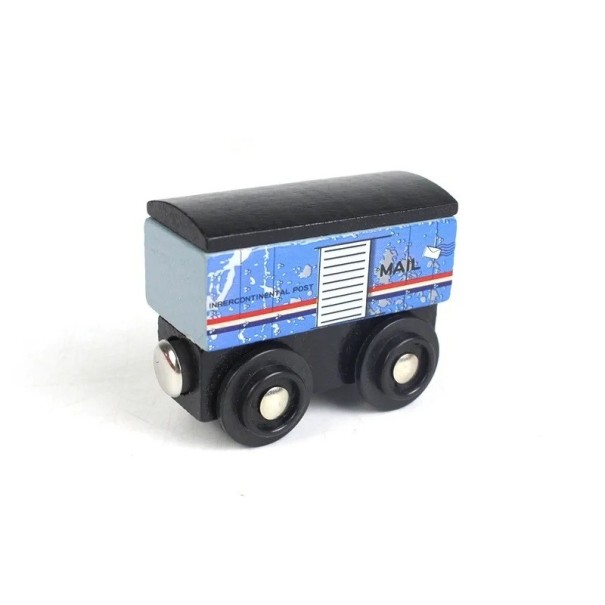 Vagão postal de comboio 1:64 Vagão de madeira magnético compatível com acessórios ferroviários Vagão de carga postal para crianças 1