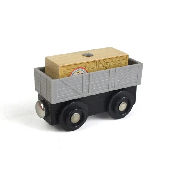 Vagón de carga gris de construcción 1:64 Vagón de madera magnético Vagón de transporte abierto compatible con accesorios de ferrocarril 1