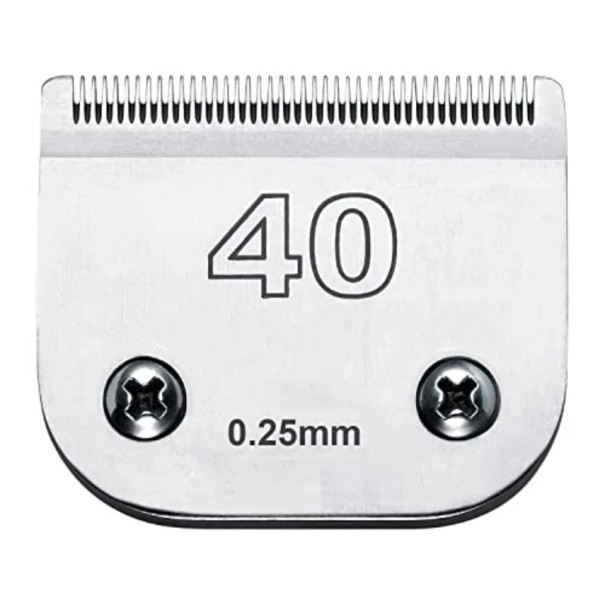 Vaihtoleikkurin päät Andis-, Oster-, Wahl-, Heiniger- ja Conair-leikkureihin. Ammattimainen teräksinen leikkuupää eläinten karvojen leikkaamiseen. 0,25 mm. Malli 40. 1