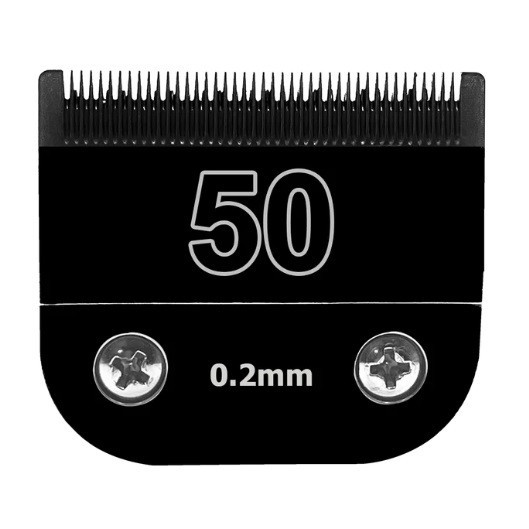 Vaihtoleikkurin päät Andis-, Wahl-, Oster-, Furzone-, Laube-, Heiniger- ja Conair-leikkureihin. Ammattimainen teräksinen pää eläinten karvojen leikkaamiseen. 0,2 mm, malli 50. 1