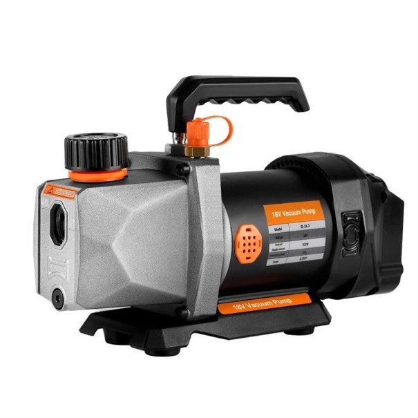 Vakuové čerpadlo chladiva 1/2 HP a 7 CFM 5 Pa 200 ml 1/4" vstup Aku 18 V Hliníkový kryt Stříbrno-černé Na autoklimatizaci a chlazení 1