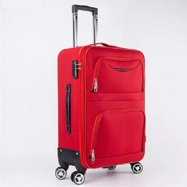 Valigia da viaggio con ruote, manico estraibile e lucchetto a combinazione Due tasche anteriori con zip Manico laterale e superiore rosso M