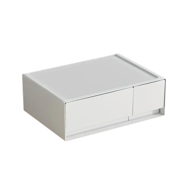 Valkoinen pöytälaatikko kahdella lokeroilla 23x17x8 cm HIPS+PP pienten tavaroiden ja toimistotarvikkeiden järjestäjä 1