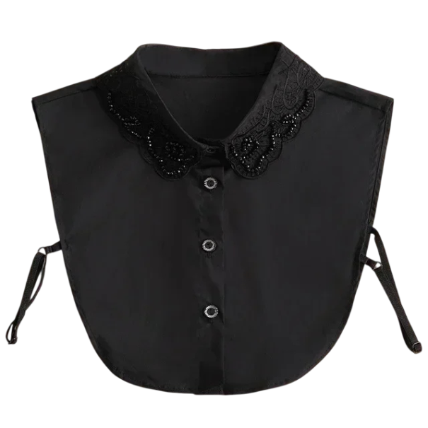 Valse kraag voor dames met kant Elegante afneembare kraag Decoratieve kraag voor trui, blouse, jurk Romantisch accessoire zwart