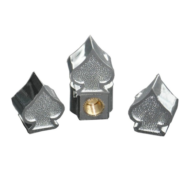 Valve Caps in the Shape of a Spade Symbol 4 pcs Decorative Caps Made of ABS Plastic and Copper with a Textured Surface Size 2.4 x 2 cm Wheel silver