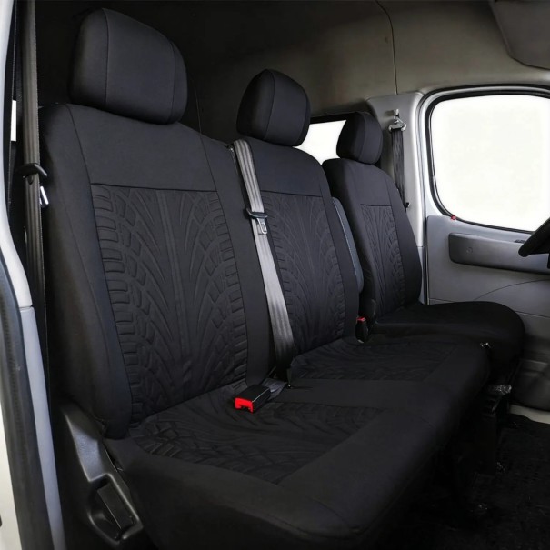 Van Seat Cover Set 1+2 Seats 5 Pieces Universal Covers with 3D Tyre Pattern Polyester for Commercial Vehicles black