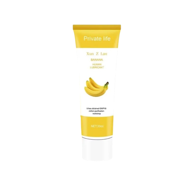 Vandbaseret glidegel med bananduft 30 ml for mere behagelige intime oplevelser og langvarig hydrering. Diskret emballage. 1