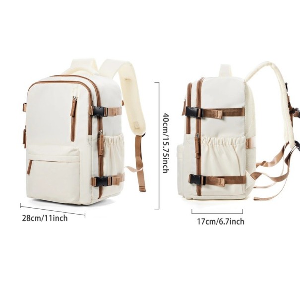 Vandtæt kabinerygsæk 40 x 20 x 25 cm Håndbagage til flyet Dobbelt lynlås 2 sidelommer Letvægts rejserygsæk til ture og ferier beige