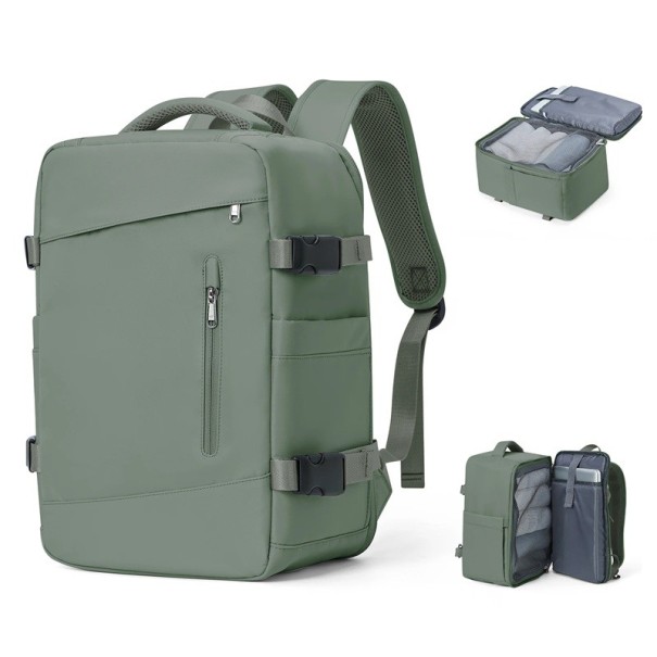 Vandtæt nylon rejserygsæk 40 x 20 x 25 cm Vandtæt lomme Sidelomme til flaske Dobbelt lynlås Flybagage Håndbagagerygsæk grøn