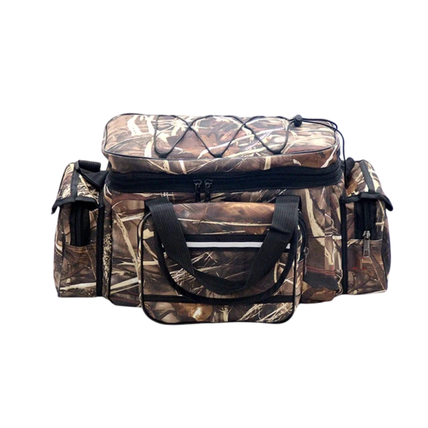Vandtæt skuldertaske til fiskere med stor kapacitet 50 x 30 x 25 cm Holdbar, bærbar fisketaske Praktisk arrangør af fiskeudstyr Stor opbevaringsplads camouflage