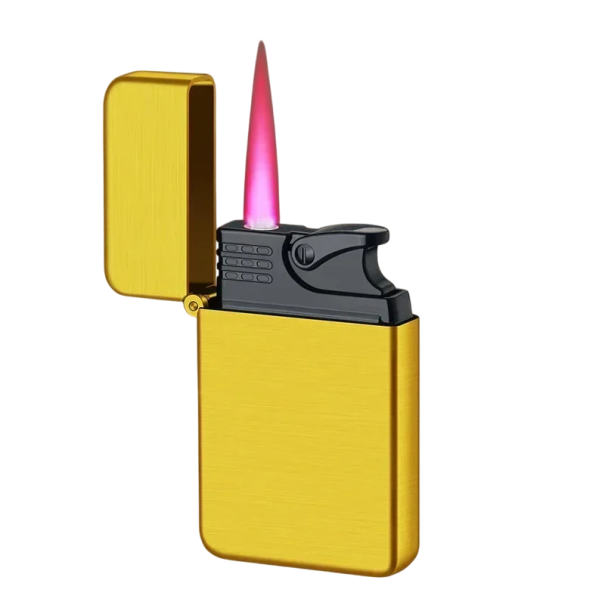 Vandtæt, vindtæt lighter i metal Lommelighter med holdbart design Ideel til udendørsaktiviteter og hverdagsbrug Mål 59,5 x 37 x 10,5 mm gul
