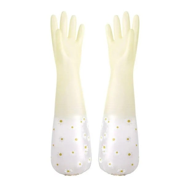 Vandtætte latexhandsker til opvask, slidstærke, længde ca. 46 cm, gummihandsker til køkken, rengøring, husholdning gul