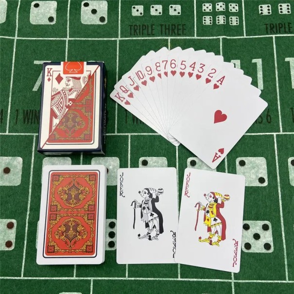 Vandtætte plastik spillekort, 54 stykker, med mat overflade og motiv 5639, velegnet til poker, jokere eller canasta, størrelse 58 x 88 mm rød