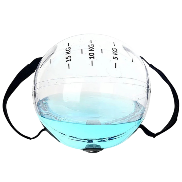 Vandtaske til træning med justerbar vægt op til 15 kg diameter 35 cm lavet af PVC gennemsigtig til styrketræning og muskelopbygning af hele kroppen 1
