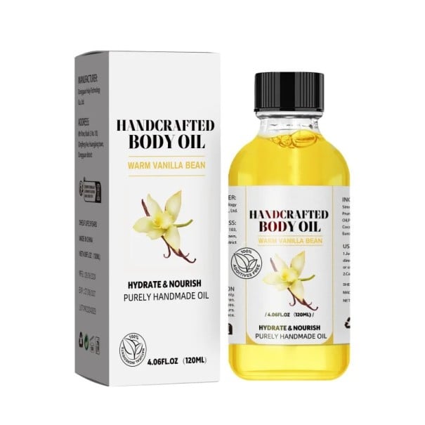 Vanilkový tělový olej hydratační handmade 120 ml ručně vyráběný olej s příjemnou vůní pro každodenní péči o pokožku těla 1