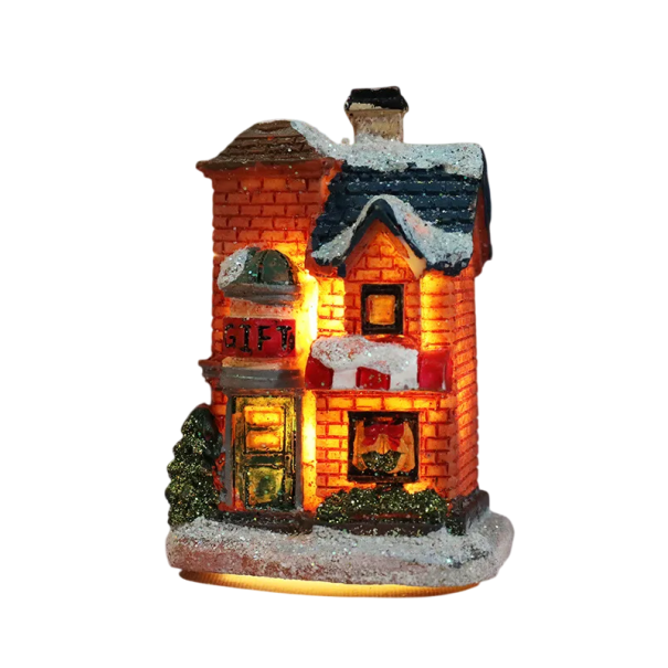 Vánoční dekorace dvoupatrový cihlový dům s vnitřním světlem Průsvitné stěny Pryskyřičný domek s AG baterií Svítící zimní ozdoba na stůl 1
