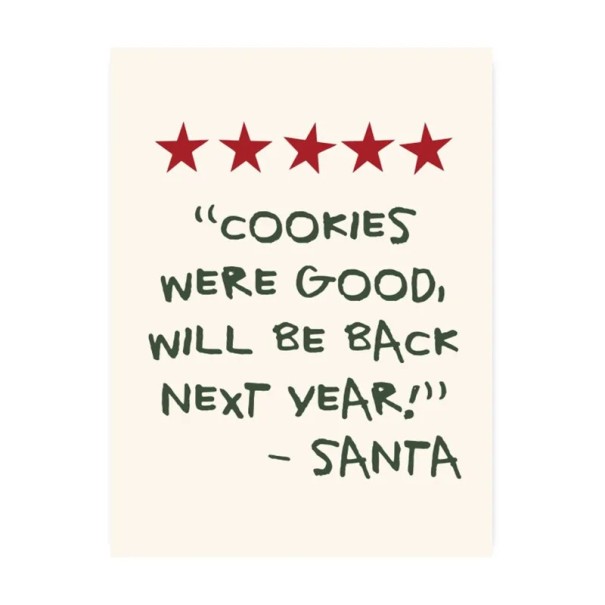 Vánoční plakát na zeď nápis o sušenkách 21 × 30 cm tisk na plátno béžové pozadí s červenými hvězdami dekorace bez rámu 1