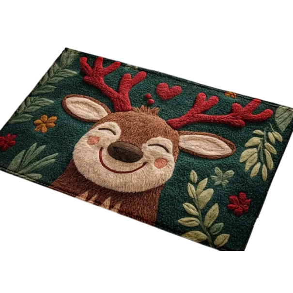 Vánoční rohožka 40 x 60 cm Protiskluzová vstupní podložka se sobem Zelené pozadí Dekorace na prah Dveřní kobereček do chodby 1