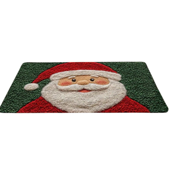 Vánoční rohožka 40 x 60 cm s motivem Santa Clause Zelené pozadí Protiskluzová základna Rohož do předsíně a na terasu 1