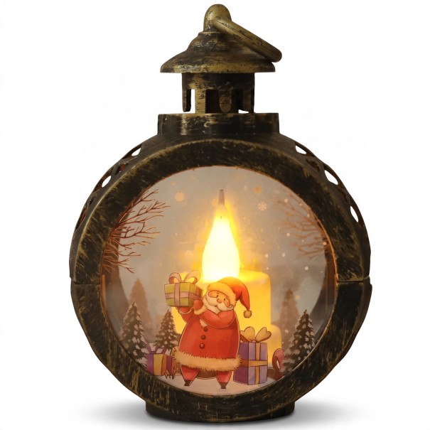 Vánoční svítící ozdoba Lucerna Závěsná 12 x 8,5 cm Kulatá S imitací svíčky Motiv Santa Claus Dekorace na stůl i okno černá