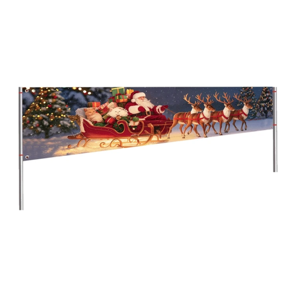 Vánoční venkovní banner 200 x 40 cm Santa na saních se soby Voděodolná dekorace na plot nebo zeď Vánoční výzdoba exteriéru 1