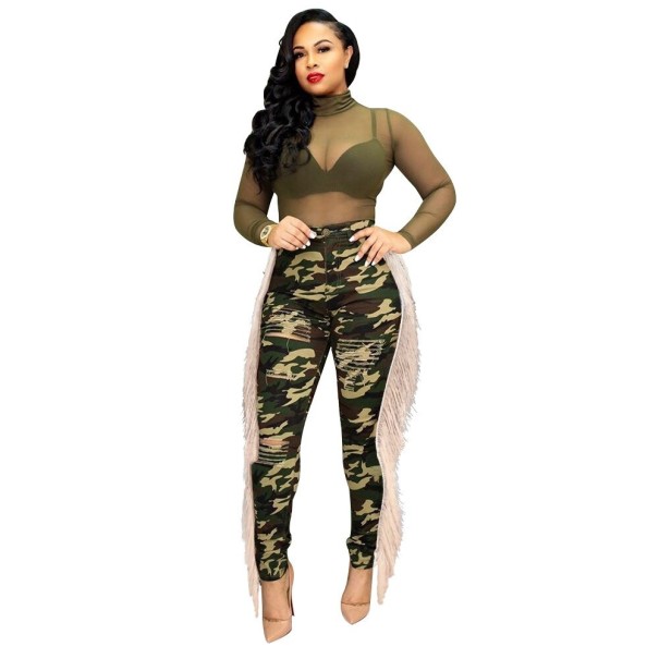 Vaqueros de mujer con flecos camuflaje XL