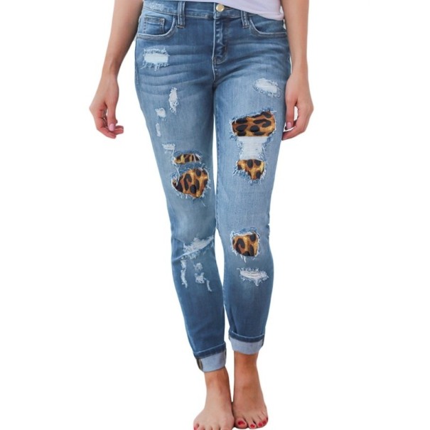 Vaqueros de mujer con forro de leopardo azul XL
