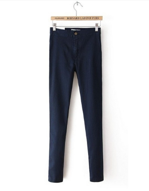 Vaqueros elegantes de cintura alta para mujer J1773 azul oscuro S