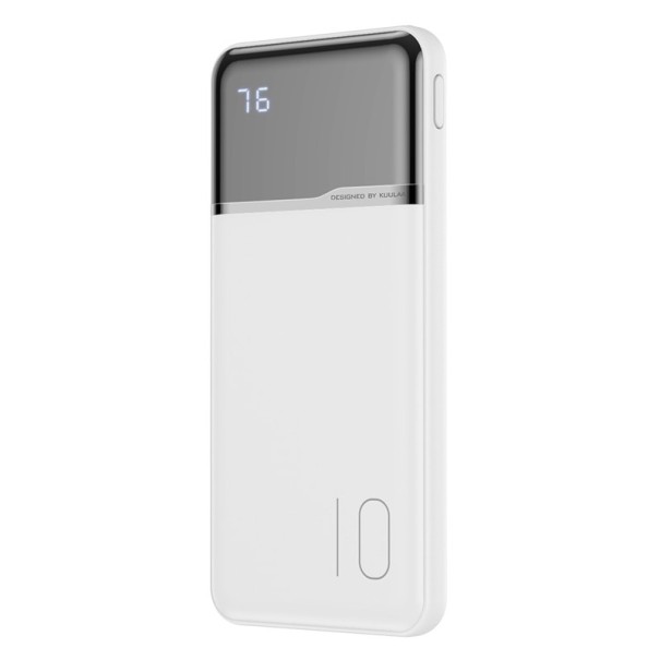 Varavirtalähde 10 000 mAh LED-näytöllä valkoinen