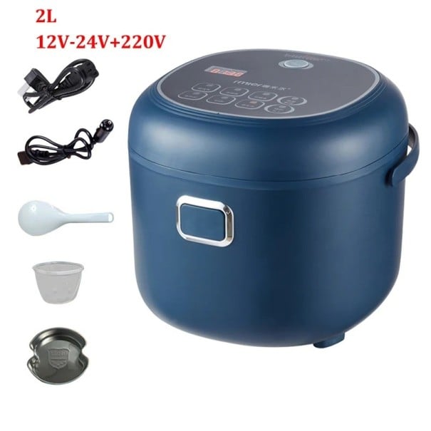 Vařič rýže multifunkční hrnec 2 l 220V kompaktní 22,5 × 20,5 cm modrý elektrický hrnec pro domácnost a cestování 1