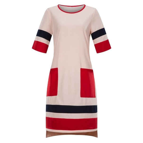 Värikäs mekko taskuilla norsunluunvärinen XL