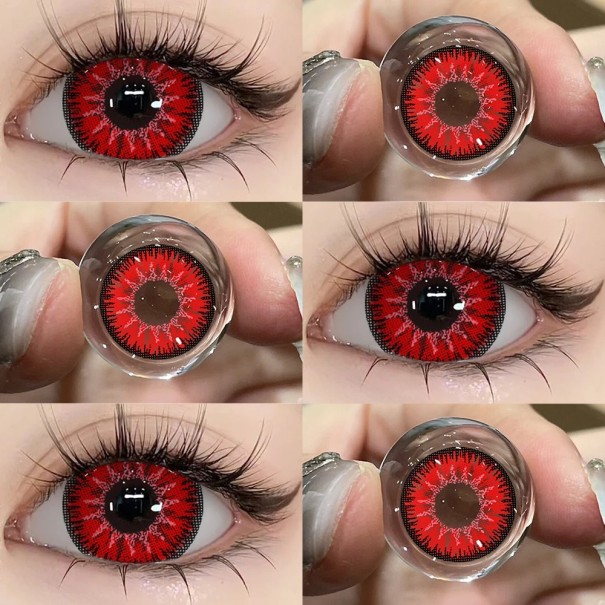 Värikkäät kontaktitikut punaiset realistinen verisuoniefekti voimakas musta reuna halkaisija 14.5 mm vuosittainen hydrogeeli cosplayta ja silmien 1