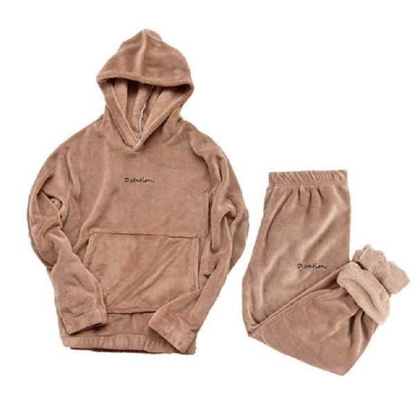 Varm pyjamas för kvinnor P2672 ljusbrun M