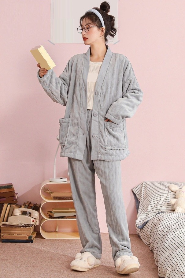 Varm pyjamas för kvinnor P3153 grå M