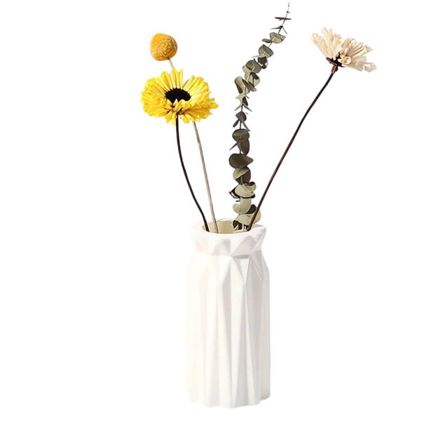 Vaso de plástico 18 cm Branco mate textura origami Boca larga Estilo nórdico Vaso leve e resistente Decoração para casa e escritório 1