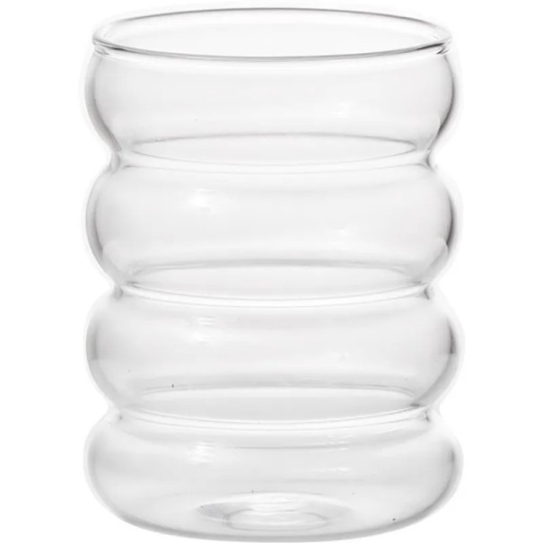 Vaso de vidrio ondulado 350 ml Vidrio transparente con curvas 10 x 7,3 cm Vaso elegante para agua, café, cócteles y postres 1