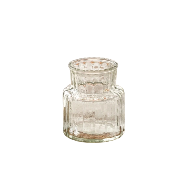 Vaso de vidro transparente 8,5 x 6 cm Pequeno vaso decorativo Forma redonda elegante Decoração de mesa Recipiente para flores 1