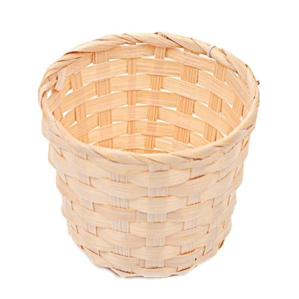 Vaso di bambù intrecciato Cesto rotondo piccolo in bambù chiaro Involucro decorativo per un vaso di piccole dimensioni con pianta Decorazione L