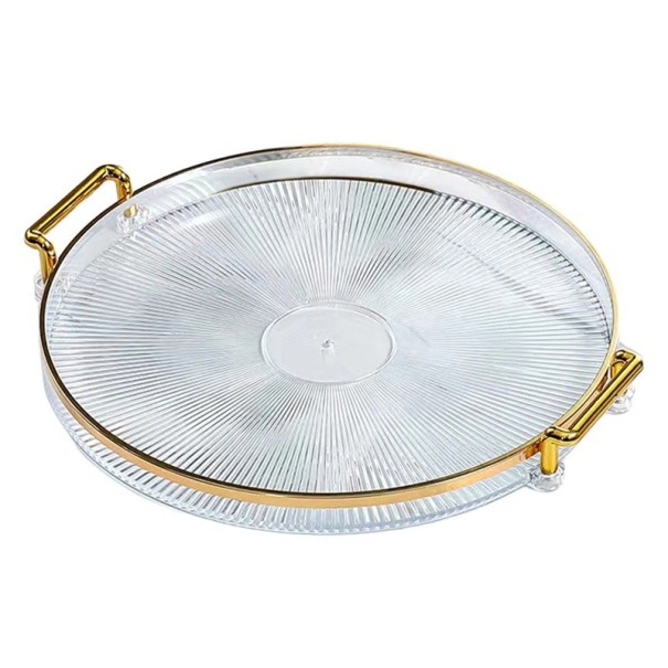 Vassoio decorativo rotondo in plastica con manici 27 cm lunghezza 29,5 cm vassoio per cosmetici per il bagno soggiorno e per servire bianco