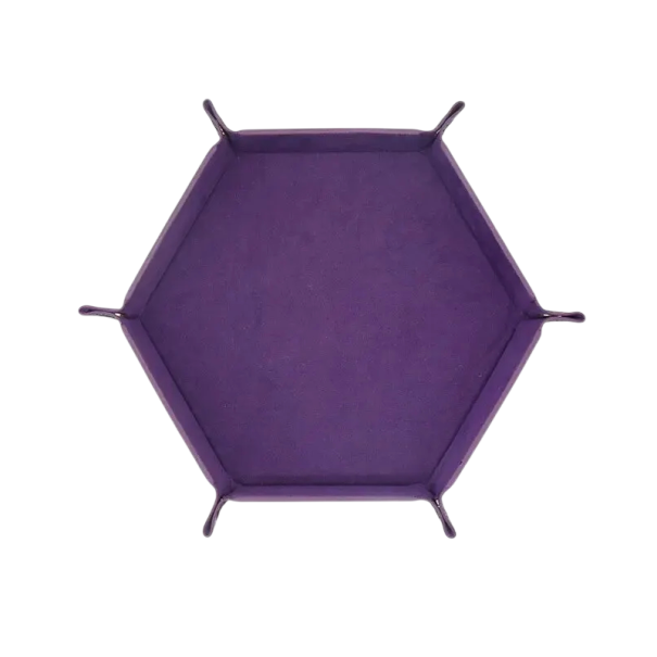 Vassoio esagonale pieghevole per dadi 27 x 24,5 cm Pelle artificiale Vassoio da gioco per giochi da tavolo e RPG viola