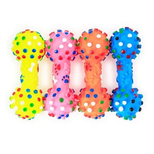 Vaste rubberen dumbbell voor honden 11 x 4 cm Kleurrijk dental speelgoed voor het reinigen van tanden en het versterken van het tandvlees Willekeurige 1