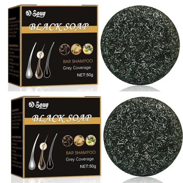 Vaste shampoo voor donkerder haar Gekleurde vaste shampoo voor haar Zeepachtige shampoo voor zwart haar om grijs haar te bedekken 50 g 2 stuks 1