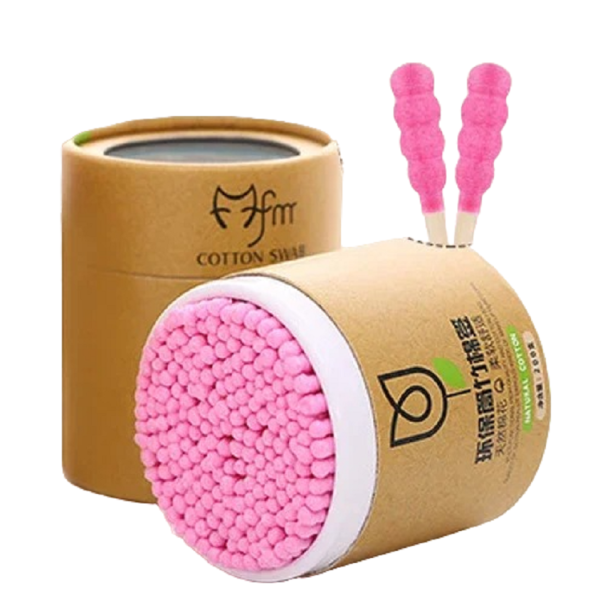 Vatpinde, træ, dobbelthovedede, 200 stk. i en pakke rosa