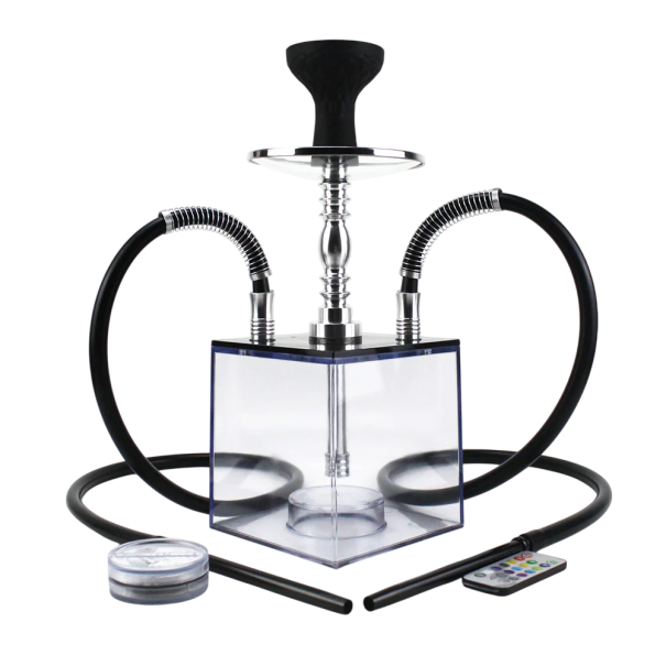 Vattenpipa shisha box LED-ljus och fjärrkontroll Två slangar Höjd 41 cm Transparent akryl och aluminium För tobak och smaker hookah 1