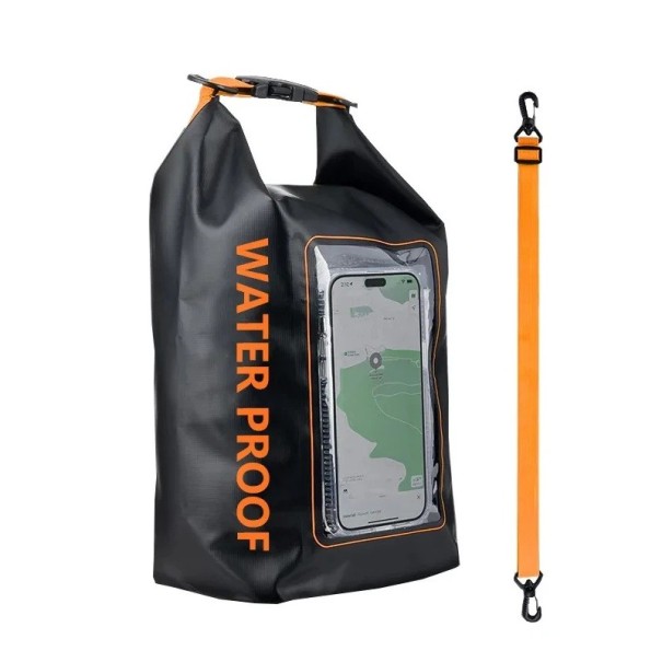 Vattentät torrryggsäck 5l PVC 40×20×12,7 cm med pekskärm för mobiltelefon för simning, kajakpaddling, forsränning, vandring, surfing och vattensporter utomhus svart-orange