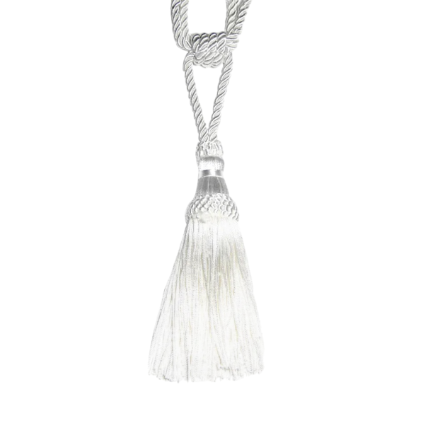 Vázací páska na záclony dekorativní úvaz se střapcem 51 cm polyester textilní šňůra pro stažení závěsů a záclon bílá