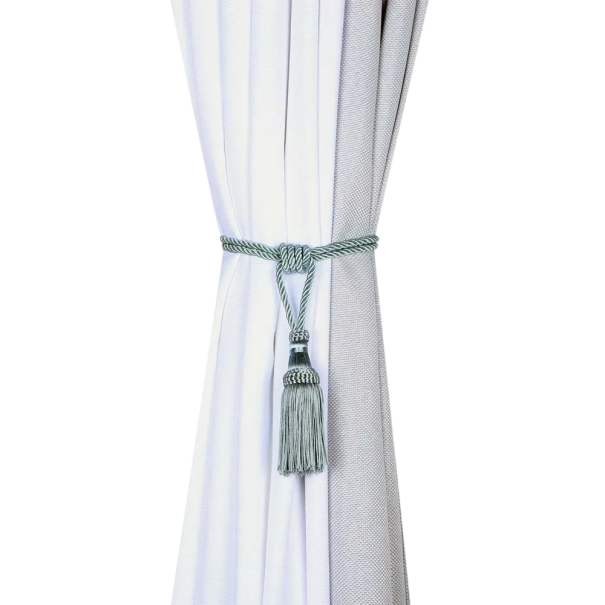Vázacia páska na záclony dekoratívny úvaz so strapcom 51 cm polyester textilná šnúra na stiahnutie závesov a záclon svetlo modrá