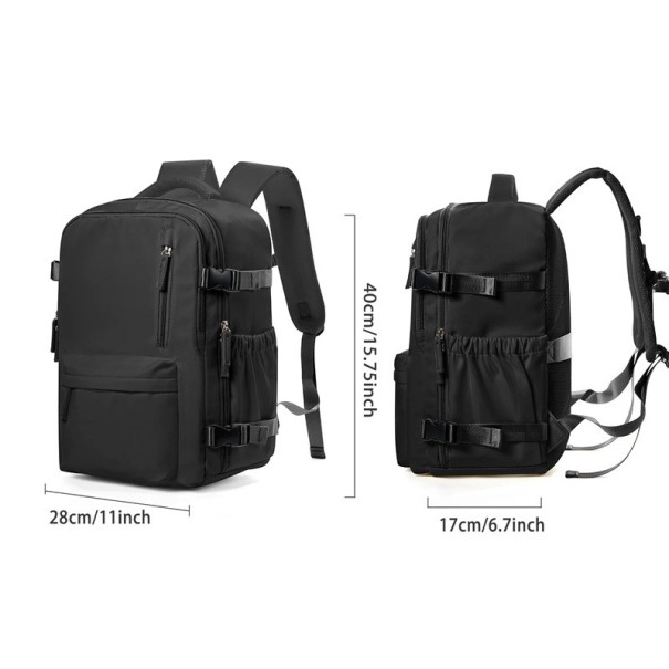 Vedenpitävä lentoreppu 40 x 20 x 25 cm Käsimatkatavarat lentokoneeseen Tuplavetoketju Kaksi sivutaskua Kevyt matkareppu matkoille ja lomille musta